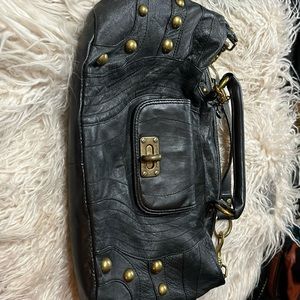 BETSY JOHNSON Large Soft Black Leather Satchel Purse/ Charms  MINT